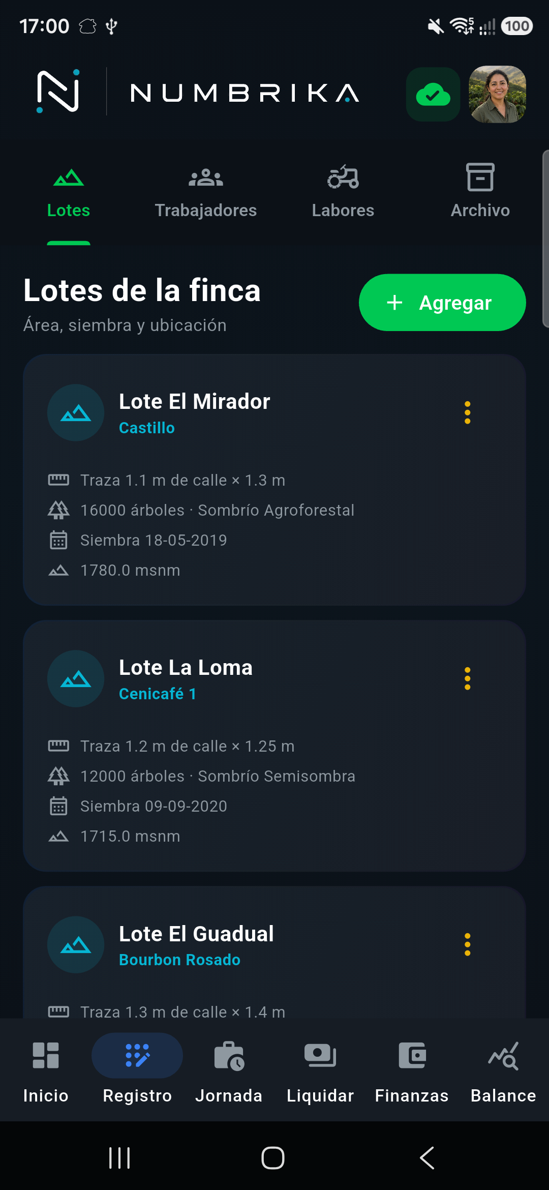 Registro de lotes en Numbrika