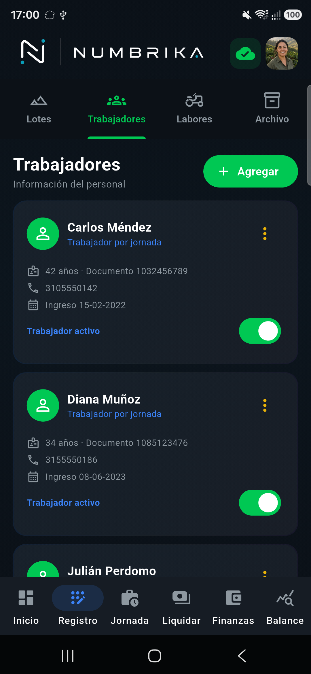 Trabajadores de Finca La Esperanza